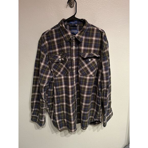 Pendleton Burnside Shirt Mens XXL Blue Green Button Up Flannel Plaid - Picture 1 of 7